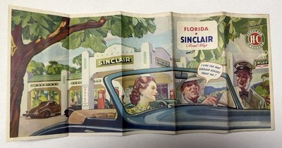 Vintage H.C. Sinclair Gas N Oil 1934 Florida Road Map