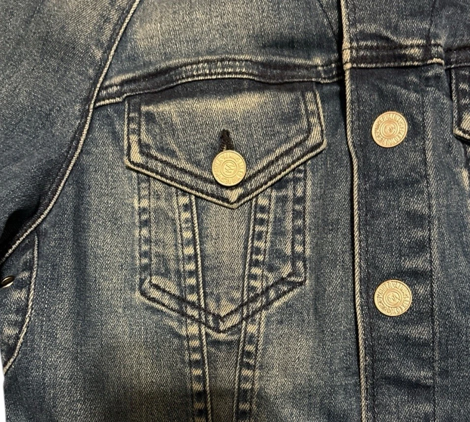 Jaqueta jeans Mother Jeans The Letterman Bully tamanho P botão de pressão famosa lavagem EUA - Imagem 3 de 4