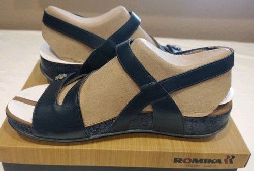 Romika Blue (Jeans)Leather Adjustable Slingback Sandals Fidschi US 7.5-8/EU 38 - Picture 6 of 14