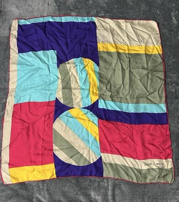 Vintage Jeanne Lanvin Paris Silk Scarf Bold Pink Blue Geometric Color Blocking