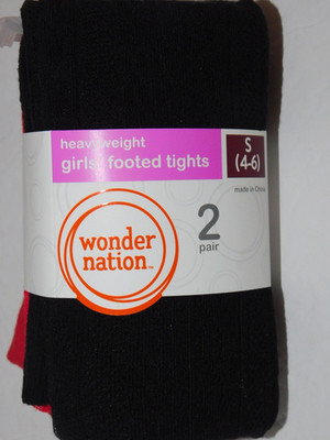 Girls Small 4-6 Tights Footed Heavyweight TWO Pair Black & Red