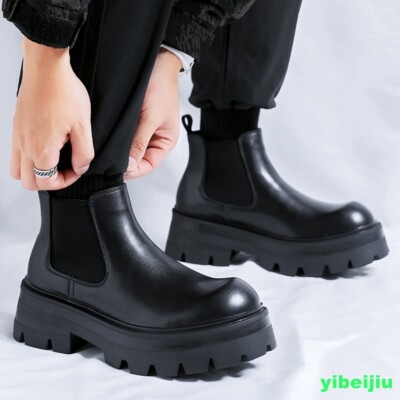 Fashion Men's Chelsea Ankle Boots Platform Thicken Soled Chunky Heel Dress Shoes