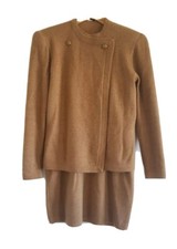 Vintage St. John by Marie Gray Skirt Suit Tan Brown Biege Knit Vtg Sz Small S