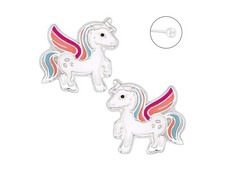 Broquel Unicornio Esmaltado Bola Atras PLATA .925 HECHO EN MÉXICO