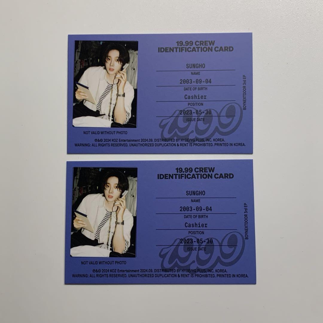 Boynextdoor 19.99 Id Trading Card Songho Enclosed 2 Pieces Boynextdoor 19.99 Id Trading Card Songho Enclosed 2 Pieces