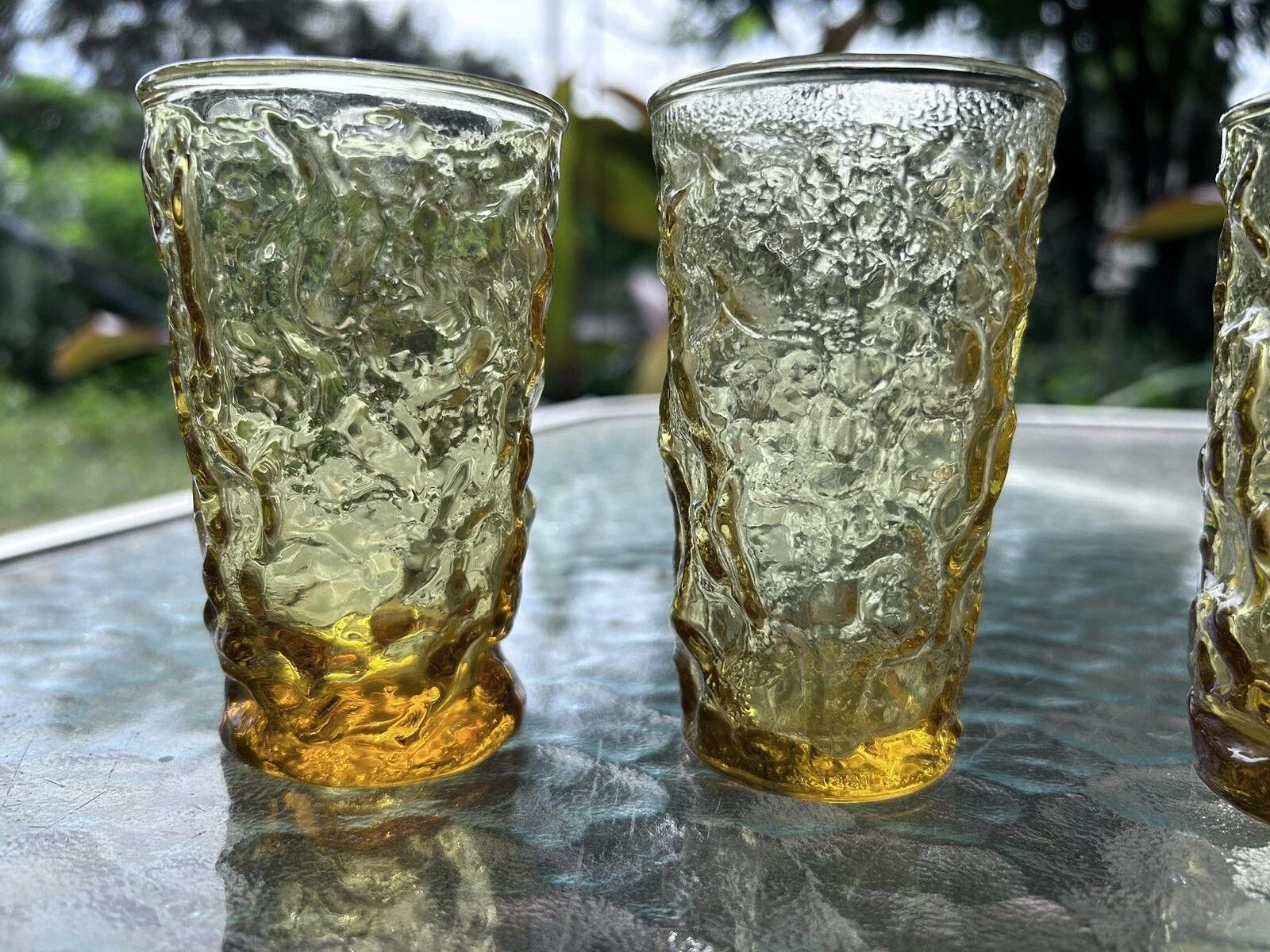 VINTAGE ANCHOR HOCKING LIDO MILANO GOLD CRINKLE JUICE GLASS 4 INCH Set Of Two