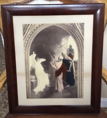 Antique 1880s Axel Ender Norway Hand color Lithograph Easter Morning Angel Print