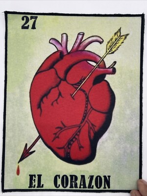 El Corazon Mexican Loteria Large Patch: Sew On, Quality Digital Print, 10  X 8 