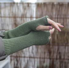 Arm Warmers 100 MERINO WOOL adult women fingerless gloves mittens hand knitted