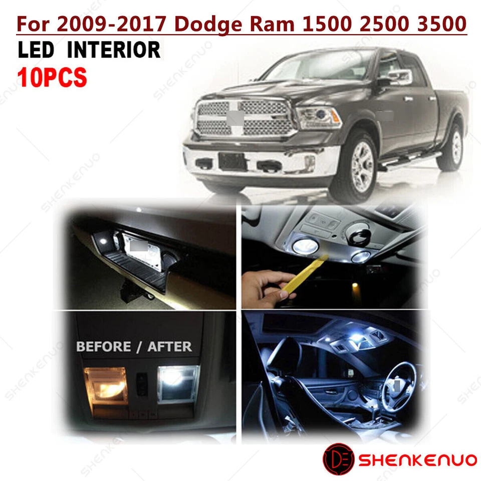 10pc White LED Interior Light Package Kit For 2009-2017 Dodge RAM 1500 2500 3500 Foto 2 de 4