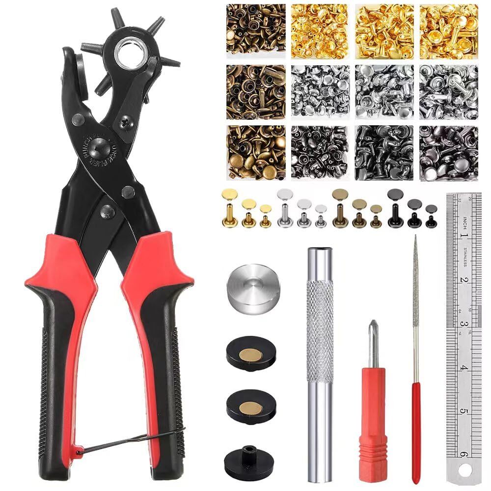 Leather Belt Hole Punch Kit with 240 Rivets and Fasteners  -image