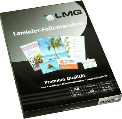 100 LMG Marken-Laminierfolien DIN A4 matt entspiegelt, Laminiertaschen, 2x80 mic
