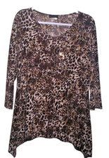 BRITTANY BLACK Sz Large Animal Print Blouse with Rhinestones/Front -MADE in USA