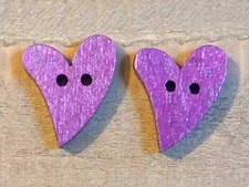 2 Purple Heart Crafting Buttons Sewing Flat Wood 2 Hole  3/4" 