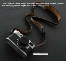 LUIGI LINED IN SUEDE BEIGE,BLACK DELUXE STRAP,for LEICA,NIKON,CANON,FUJI UPS INC