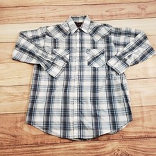VINTAGE Plains Shirt Mens Large Gray Blue Outdoor Western Pearl Snap Adult 