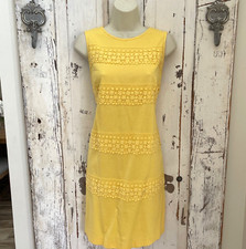 New York & Company Size 2 Woman's Yellow Sleeveless Crochet Trim Dress