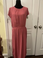 NWT A New Day Womens Short Sleeve Midi Maxi Dress Slit Pockets Pink Size L
