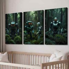 3pcs Futuristic Robots in the Forest Wall Art Canvas Unframed/Framed