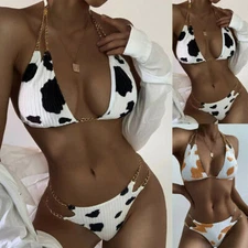 Women Floral Cows Print Bikini Set Push-Up Swimsuit Beachwear Padded Swimwear
