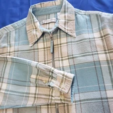 Vintage Dress Barn Flannel Shirt Full Zip Size L Blue Tan Plaid Grunge Cabincore