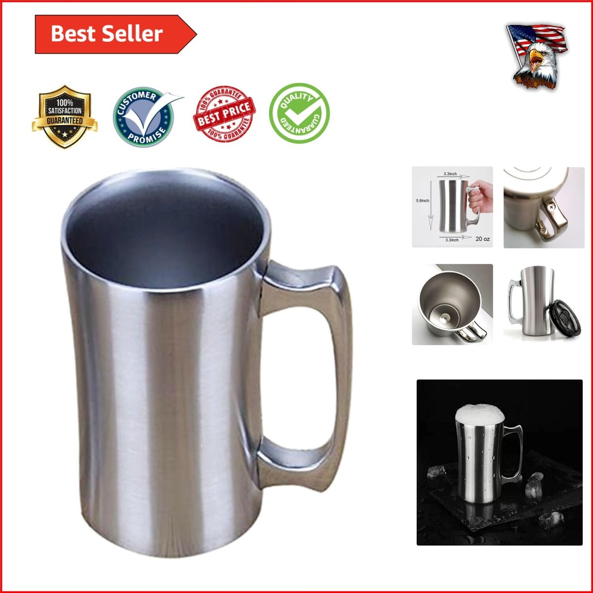 20 oz Insulated Stainless Steel Coffee Mug Perfect for Hot and Cold Drinks