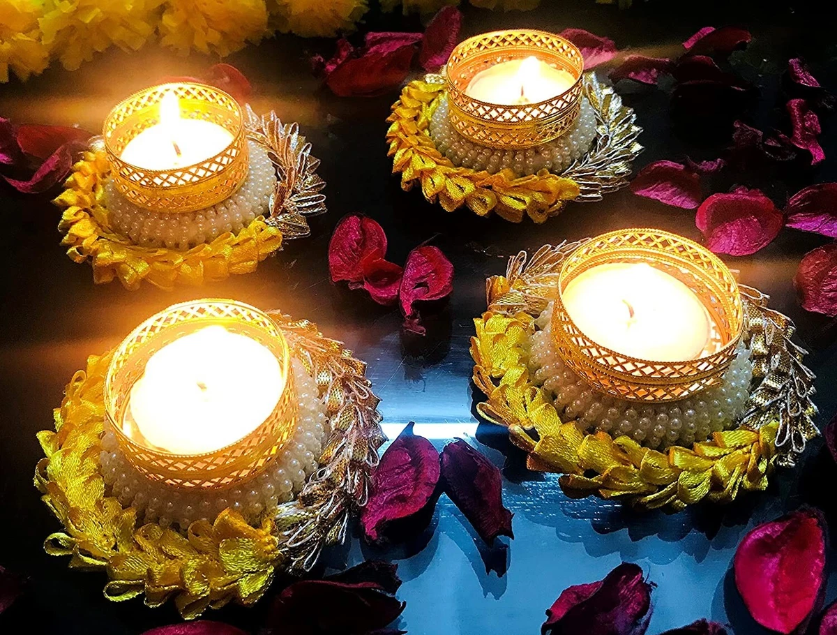 Metal Diya With Pearls, Diwali Decor, Indian Wedding Favors, Indian  Tealight Holder, Diwali Gifts, Diwali Decoration, Tealight Candle Stand 