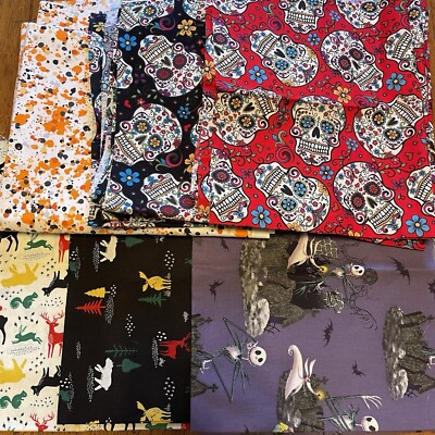 cotton fabric remnants lot 17 Panels Day Of The Dead Nightmare Christmas Quilt