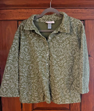 Fresh Produce Shirt Womens L Green Floral Cotton Button Up Shacket Made in USA