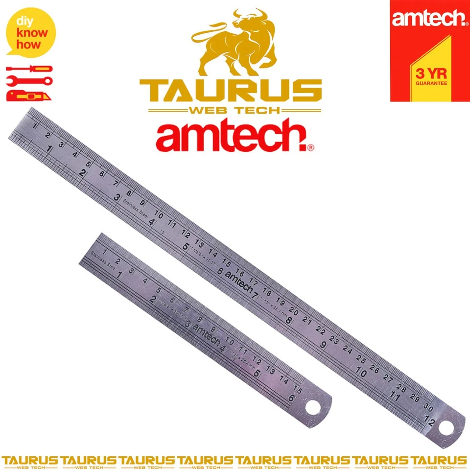 2x AMTECH STEEL RULER SET 6 & 12" MEASURING RULE IMPERIAL METRIC ENGINEER DIY UK - Image 3 of 3