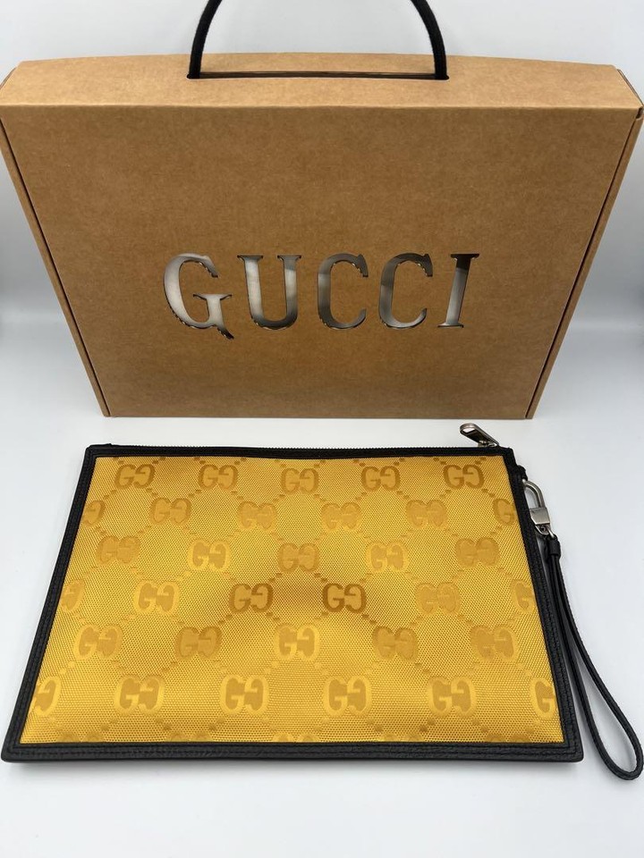 Gucci Off The Grid Clutch Bag Pouch 625598 Yellow Black Canvas Leather