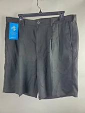Haggar Men Size 36 W Cool 18 Pro Pleated Classic Fit 9.5" Shorts Black