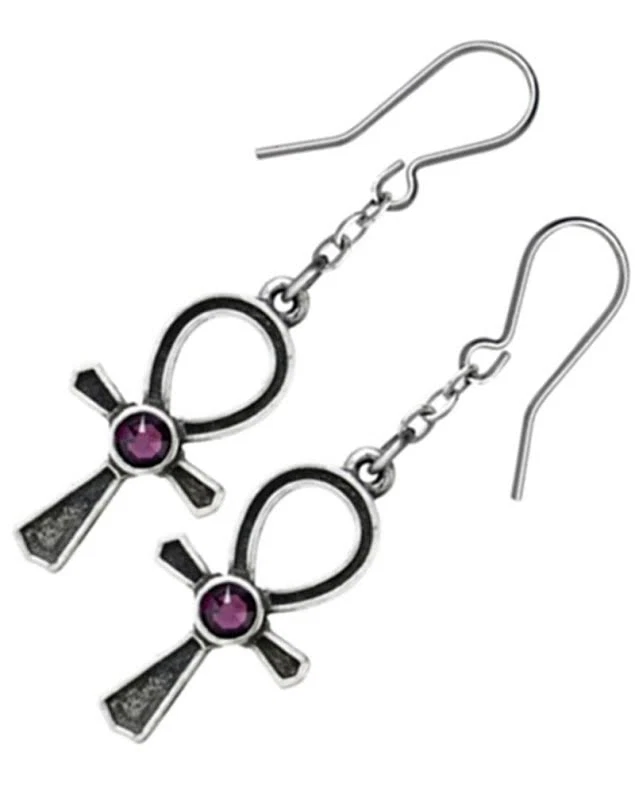 Pendientes Alquimia Gótico Ankh de Osiris Dios de la Vida Venus Cristales Púrpura E372 Foto 2 de 2
