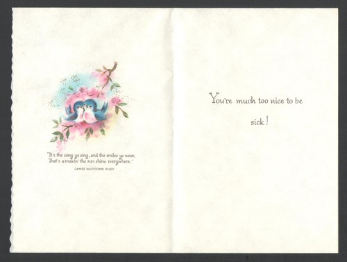Vntg UnUsed GET WELL Card & Env Little Girl & Blue Birds PLEASE Hurry & Get Well - Picture 3 of 6