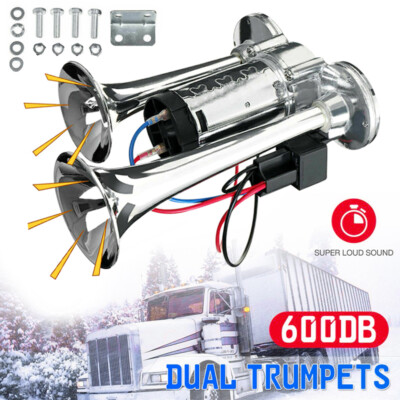115DB 12V Dual Trumpets Super Loud Car Electric Horn Truck Boat Train Speaker DE