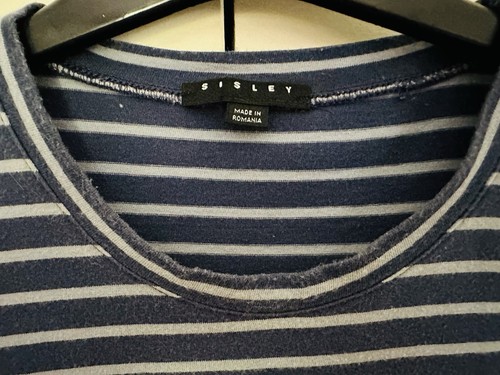 Sisley Men's Blue Stripe Red Graphic T-Shirt Size US M/L IT XL Designed in Italy - Picture 3 of 6