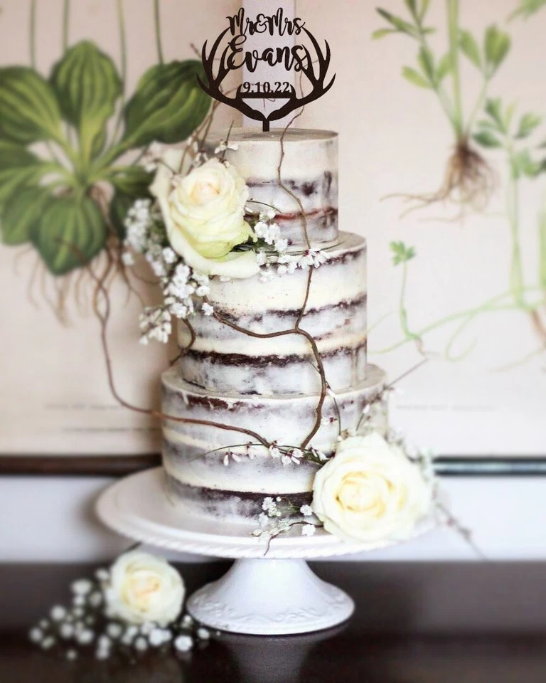 Cornamenta Personalizada Verano Boda Pastel Topper, Topper Personalizado para Boda, Foto 4 de 4