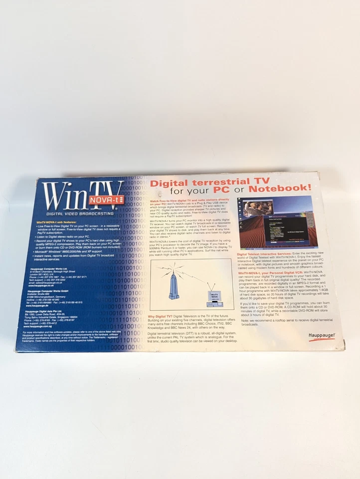 Vintage HAUPPAUGE  WINTV Nova-t USB Model 908 Digital Video Broadcasting Boxed - Image 3 of 4