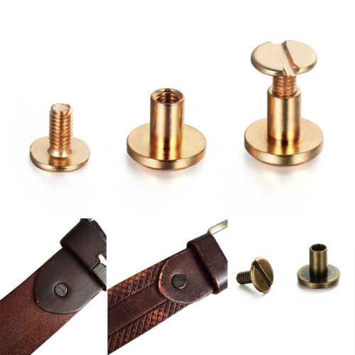 10Sets Flat Belt Screw Leather Craft Chicago Nail Brass Solid Rivet Stud Head UK - Picture 3 of 16