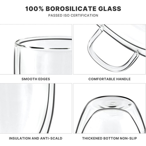 Double Wall Insulated Coffee Mugs 4-Pack Heat Resistant Glass Cups Safe Clear US - Picture 5 of 9