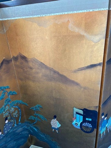Pantalla Plegable Byobu Oro Edo People Life Panel Japonés H92 x W160cm Montaña - Imagen 8 de 20