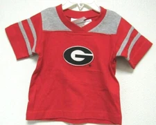 NCAA Georgia Bulldogs Circle G Logo Red/Gray Football Tee Two Feet Ahead