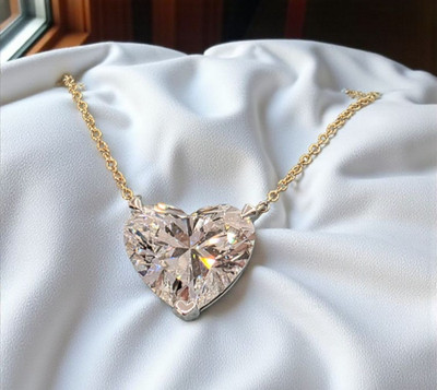 4.00 Ct E VS1 Heart Shape Lab Grown Diamond Pendant 14k Gold With Chain Two Tone