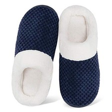 Women's Slippers Comfort Memory Foam House Slippers Plush Lining 9 Navy Blue