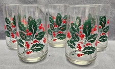 Set 5 Vtg CRISA Holly Berry Tumbler Glasses 12oz Juice Highball Nog Christmas 5"