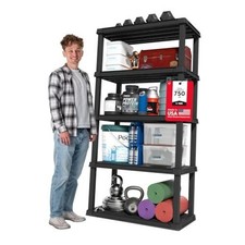 Plastic Storage Shelves Made in USA 73"H x 36"W 5 Tier  18"D x 36"W x 73"H