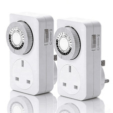 2Pcs 12 HOUR 12 HR MAINS PLUG IN TIMER SWITCH SOCKET  TIME CLOCK UK 3 PIN LIGHTS