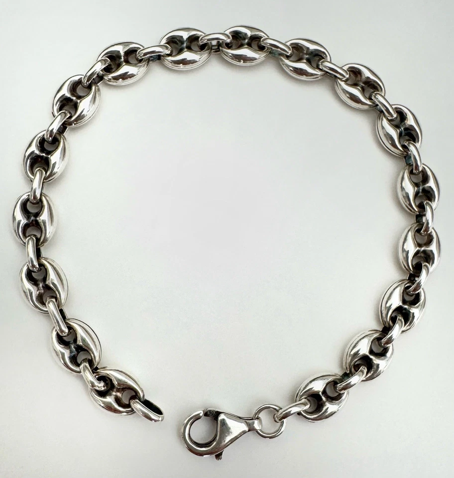 925 Sterling Silver Italian Puffed Mariner Bracelet 7” 7.5” 8” Oxidized Polished - Image 3 of 4