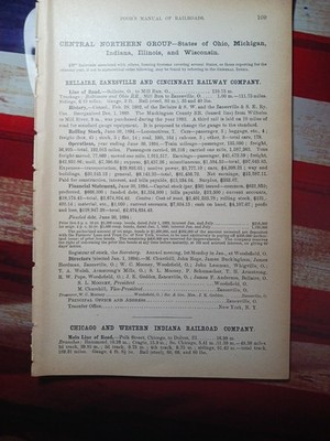 ~1895 Antique Railroad Report BELLAIRE ZANESVILLE & CINCINNATI RAILWAY Mill Run