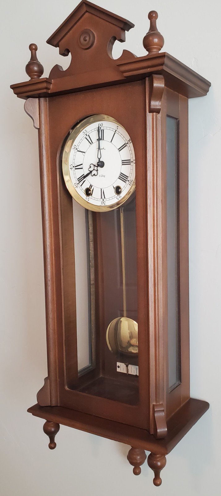 Vintage Jauch Wall Clock 8 Day Key Wind Pendulum Chime Wood Case Works